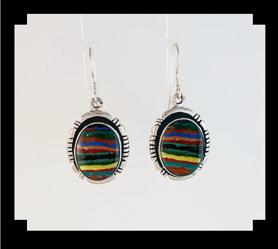 #ad Navajo Style Sterling and Rainbow Calsilica Earrings $135.00