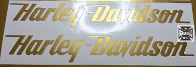 #ad 2x Die Cut Harley Davidson 200mm wide PREMIUM MATTE GOLD Tank Decals f100 Chev AU $55.00