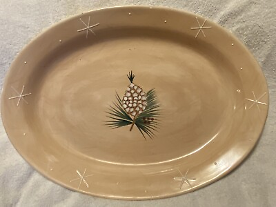 #ad Home North Woods Lodge Pine Cone Snow Flakes Large Serving Platter 16”x12” Beige $39.95