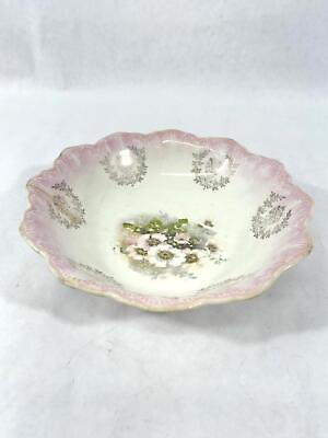 #ad Vintage Dresden Porcelain Bowl White Pink Edge Wild Roses $20.90