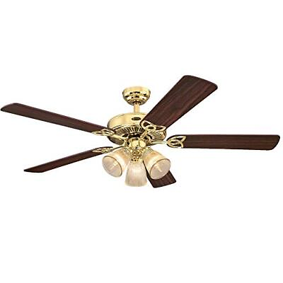 #ad 7233800 Vintage Indoor Ceiling Fan with Light 52 Inch Polished Brass $187.04