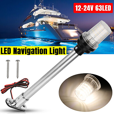 #ad 12quot; Marine Boat Yacht 4500K 63 LED Navigation Light Stern Anchor Pole Lamp 3NM $21.98