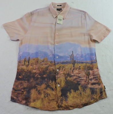 #ad GUESS Mens Medium Cactus Southwest Style Slim Fit Short Sleeve Button Shirt NEW $29.99