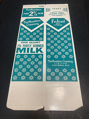#ad Vintage Unused Milk Carton Northwestern Creamery 1 Quart 2% Partly Skimmed BS2 C $29.38