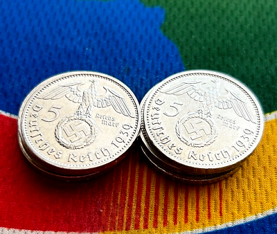 #ad Germany 1939 A WW2 5 Mark German Silver Coin 1 Third Reich Reichsmark $39.99