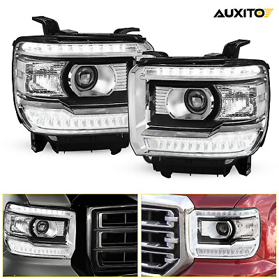 #ad For 14 18 GMC Sierra 1500 2500 3500 Clear OE Style LED DRL Head Lights Lamps USA $329.99