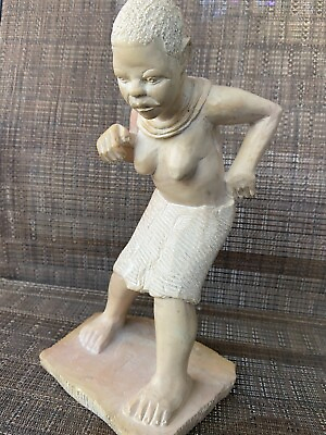 #ad Vintage Carved Stone African Tribal Female Dancer Sculpture $34.99