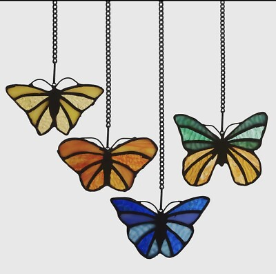 #ad River of Goods Window Panel Set Stained Glass Lovely Butterflies Colorful Wings $30.00