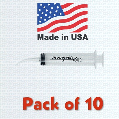 #ad Kendall Monoject Dental Irrigation Syringes 12 CC Curved Tip #412 Pack of 10 $15.50