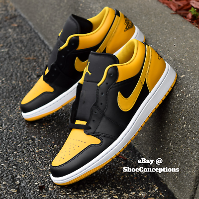 #ad Nike Air Jordan 1 Low Shoes Black Yellow Ochre White 553558 072 Men#x27;s Sizes NEW $100.00