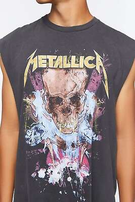 #ad Metallica Men#x27;s Black Vintage Wash Skull Graphic Muscle Tank Top Tee T Shirt $18.99
