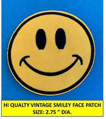 #ad YELLOW SMILEY FACE EMOJI VINTAGE EMBROIDERED PATCH IRON ON SEW ON 2.75quot; DIA $2.25