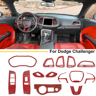 #ad Red Carbon Inner Central Control Cover kit Accessories for Dodge Challenger 15 $92.27