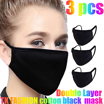 #ad 3pcs OR 1pcs SOFT Cotton Face Black Mask Double Layer Reusable and Washable $4.99