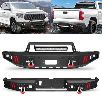 #ad For Toyota Tundra 2014 2021 Textured Front Rear Bumper W Winch Plate LED Lights $999.99