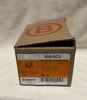 #ad 20 Pack of Bridgeport 655 DC2 FMC AC Connector for 3 4” Fittings $13.00
