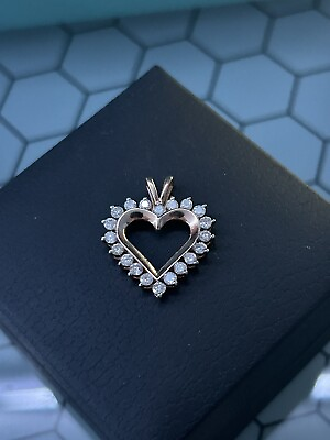 #ad 10k Yellow Gold Cluster Diamond Heart Pendant Round 1 Karat Diamonds Gorgeous $799.99