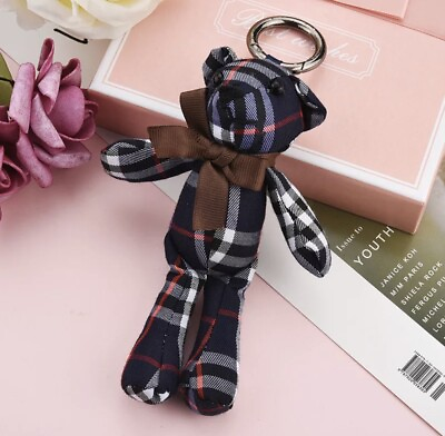 #ad Cute Plaid Teddy Bear With Bow Tie Keychain Hand Bag Accessories In Black Multi $11.24