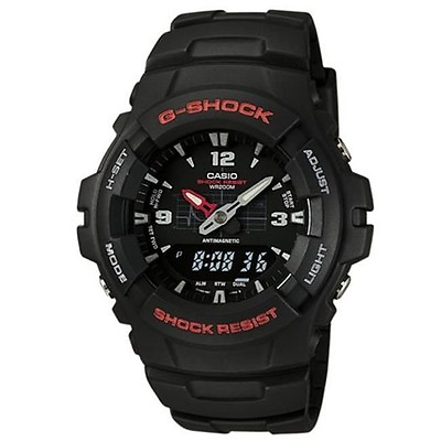 #ad Casio G100 1BV G Shock 200 Meter WR Black Resin Watch Analog Digital Alarm $65.50