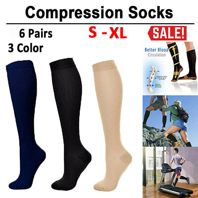 #ad Nylon 3 Pairs Black Support Graduated Compression Socks Mens Women 15 20mmhg $16.55