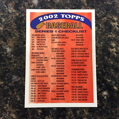 #ad 2002 Topps 4 of 4 Checklist $2.25
