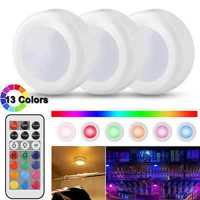 3 6x Wireless LED Puck Lights Color Changing Closet Under Cabinet Counter Remote $22.59