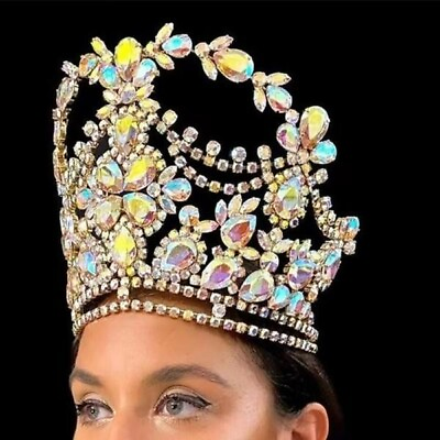 #ad 18cm Tall AB Crystal Adjustable Tiara Crown Wedding Queen Princess Prom Pageant $69.99