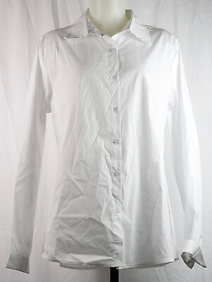 #ad Nalati White Button Front L S Stretch Cotton Blend Shirt XXL $22.91