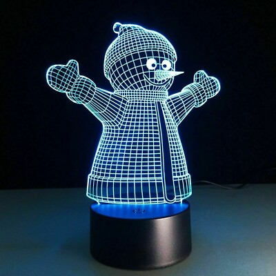 #ad 3D LED illusion Snowman USB 7Color Table Night Light Lamp Bedroom Child Gift $17.99
