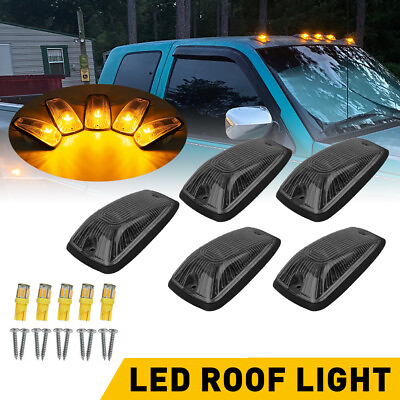 #ad 5x Cab Marker Top Roof Clearance Light Lens Smoke 5 Base 5x LED for Chevy GMC $25.64