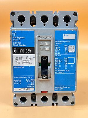 #ad Cutler Hammer Westinghouse HFD 65k Industrial Circuit Breaker HFD3100L 100 amp $199.99