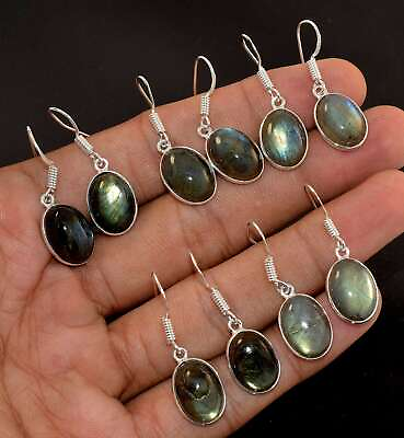 #ad Natural Labradorite Gemstone 925 Sterling Silver Plated 5 Pair Earrings Lot $4.24