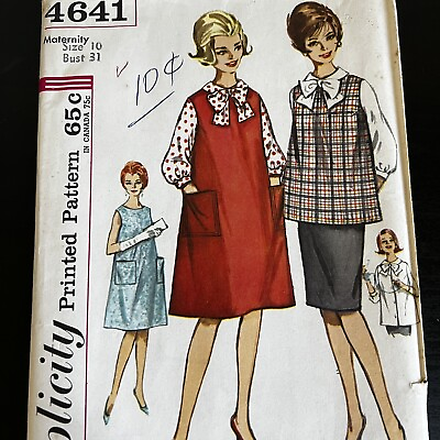 #ad Vintage 60s Simplicity 4641 Maternity Dress Top Skirt Sewing Pattern 10 UNCUT $8.00