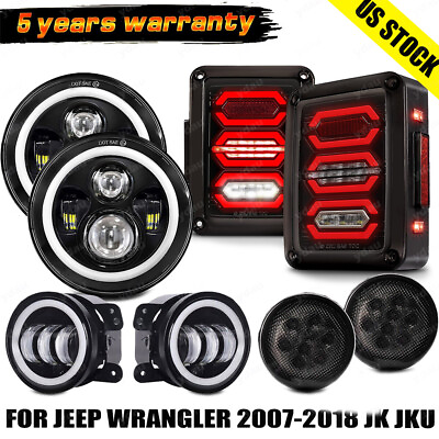 #ad 2007 2018 For Jeep Wrangler JK JKU Combo Led Halo Headlight Tail Fog Turn Lights $185.88