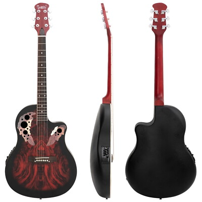 #ad Hot Sale 41in Full size Cutaway Acoustic electric Guitar Grape Voice Hole Spruce $110.19