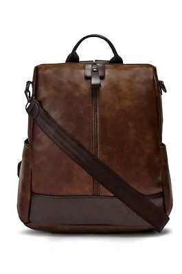 #ad Faux Leather Backpack Travel School Brown Teen Girls Shoulder Bag Anty Theft New $25.00