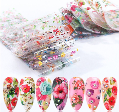 #ad 10Pcs Flower and Leaf Nail Art Holographic Foil Sticker Transfer Manicure 718 $2.98