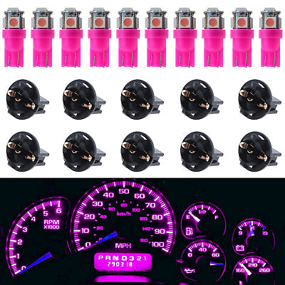 #ad 10X Pink T10 194 LED Bulbs for Instrument Gauge Cluster Dash Light W Sockets $9.96