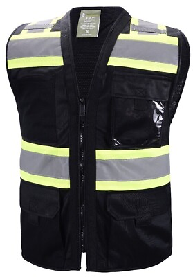 #ad #ad Supervisor Black Two Tones Safety Vest ANSI ISEA Photo ID Pocket 802BK $14.99