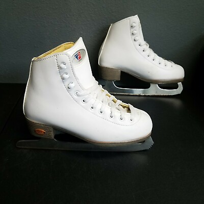 #ad Riedell Royal White Leather Figure Skates Ice Toe Pick Womens Juniors Size 3 $60.22