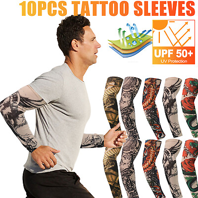 #ad Tattoo Sleeves Set Fake Sunscreen Arm Sleeves Soft Elasticity Arm Gloves Cycling $10.99