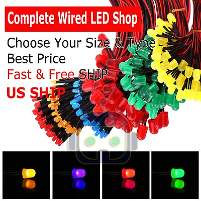 1.8mm 3mm 5mm 10 Pre Wired LED Cabled DC9 12V Diffused Lights Emitting Diodes $4.75
