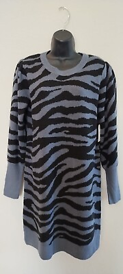 #ad Time And True Gray amp; Black Zebra Print Sweater Dress Size L $17.88