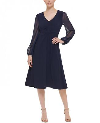 #ad New $109 Jessica Howard Women#x27;s Midi Shift Chiffon Long Sleeve Dress A2302 $26.99