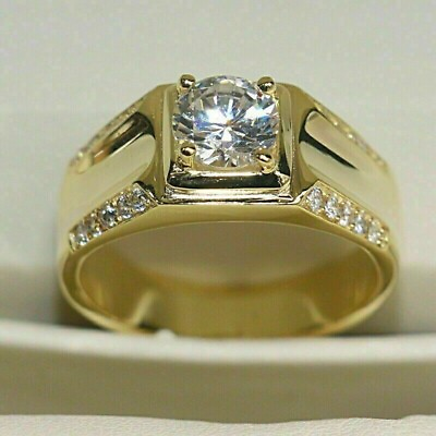 #ad 1.50Ct Round Real Moissanite Solitaire Anniversary 14k Yellow Gold Silver Plated $161.99