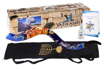 #ad Shofar Set 30quot; 32quot; Painted Kudu Horn Kosher Yemenite Lion of Judah Carrying Case $299.00