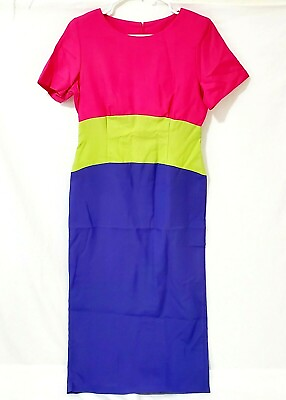 #ad Colorblock Dress Women#x27;s Pink Green Purple Bodycon Pencil Fitted Short Sleeve $12.00