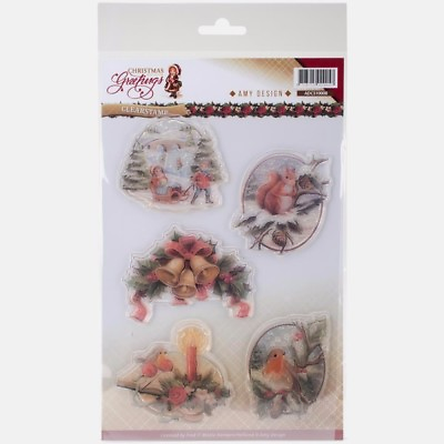 #ad FIND IT TRADING AMY DESIGN quot;CHRISTMAS GREETINGSquot; CLEAR STAMP SET NEW $9.99
