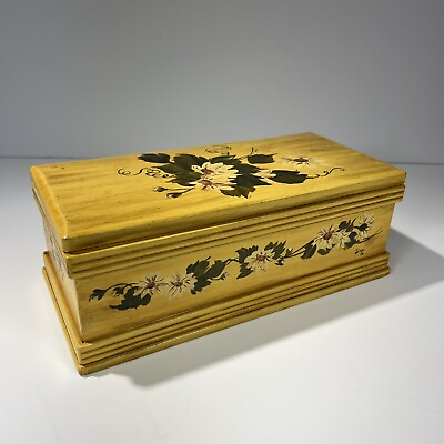 #ad Hand Painted Wooden Box Flowers Design Trinket Box Jewelry Box Folk Art $17.95