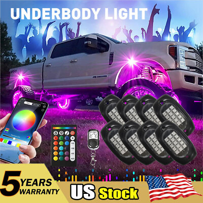RGB LED Rock Lights For Jeep Off Road Truck UTV ATV 8Pods Underbody Wheel Light $46.99